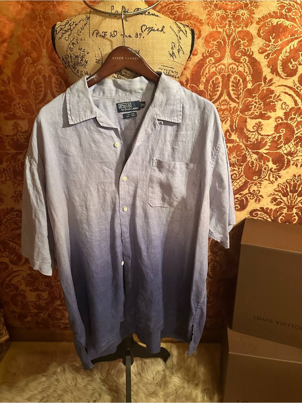 Polo by Ralph Lauren Light Blue to Navy Ombre Linen Short-Sleeve Shirt